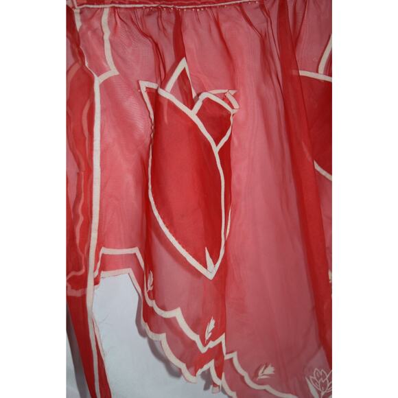 Vtg 50's Sheer Waist Apron Tulip Pockets Flocked White Trim Retro Traditional - Picture 6 of 9